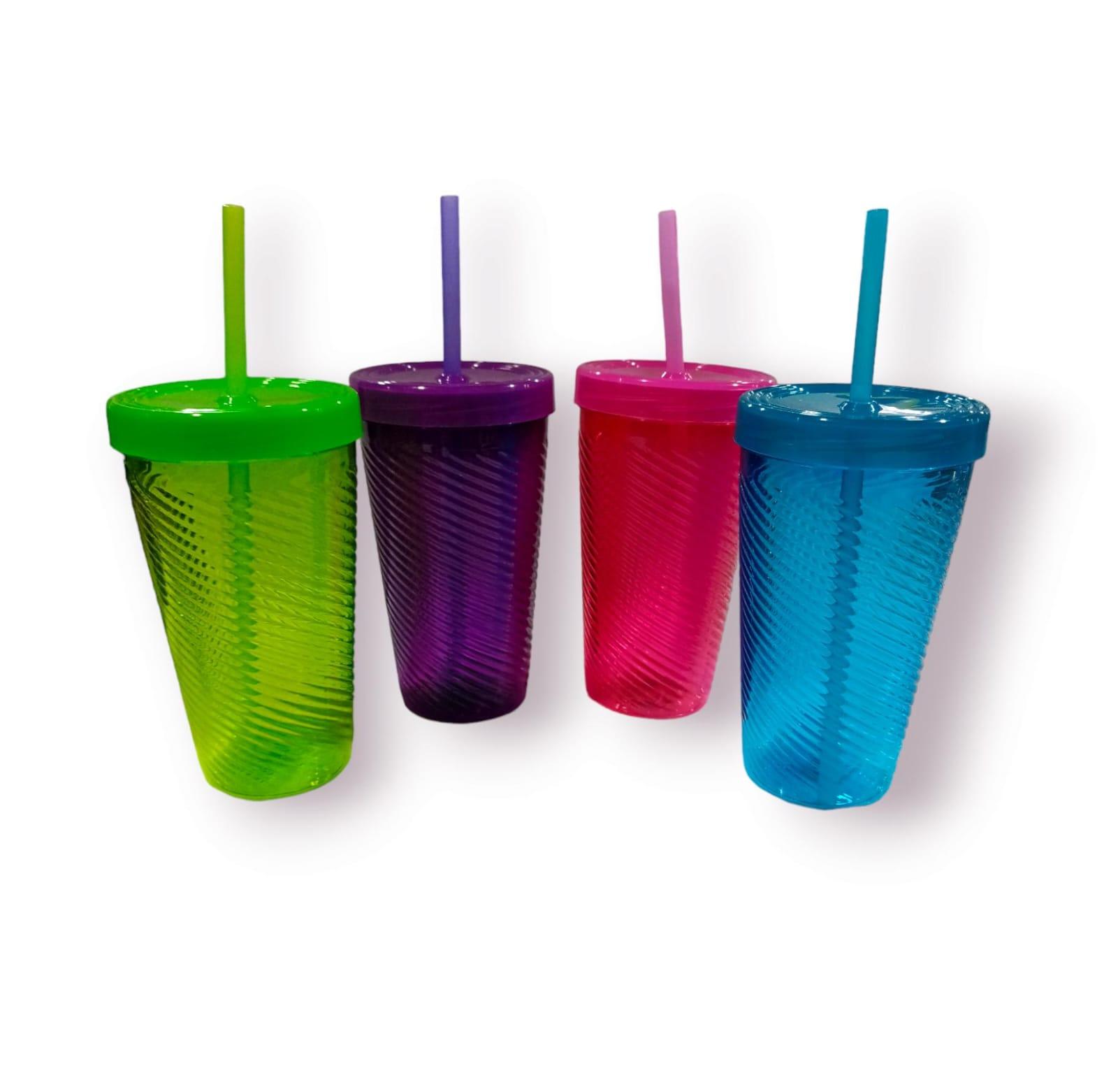 VASO TRANSLUCIDO ROCK ESPIRAL - CON SORBETE - VARIOS COLORES