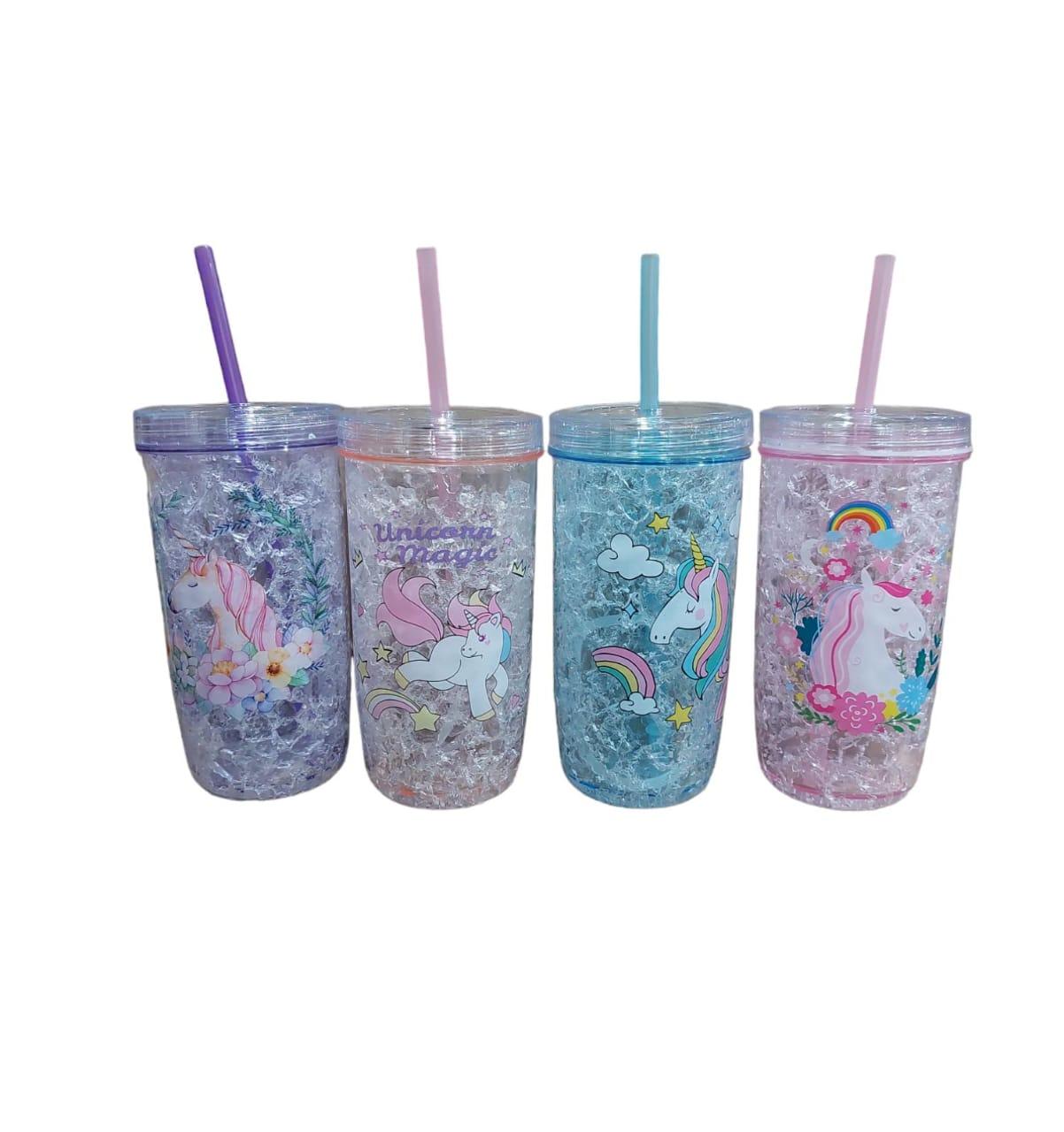 VASO ACRILICO UNICORNIO CON GEL REFRIGERANTE Y SORBETE- 17CM