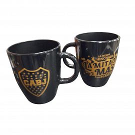 TAZA VIDRIO NEGRA BOCA ESTAMPADA