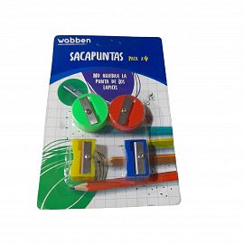 SACAPUNTAS PLASTICO X 4 UNIDADES EN BLISTER